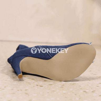 Zenanlar üçin denim dyzdan ýokary zipli ýokary ökçeli gyş ýaz güýzki støwler