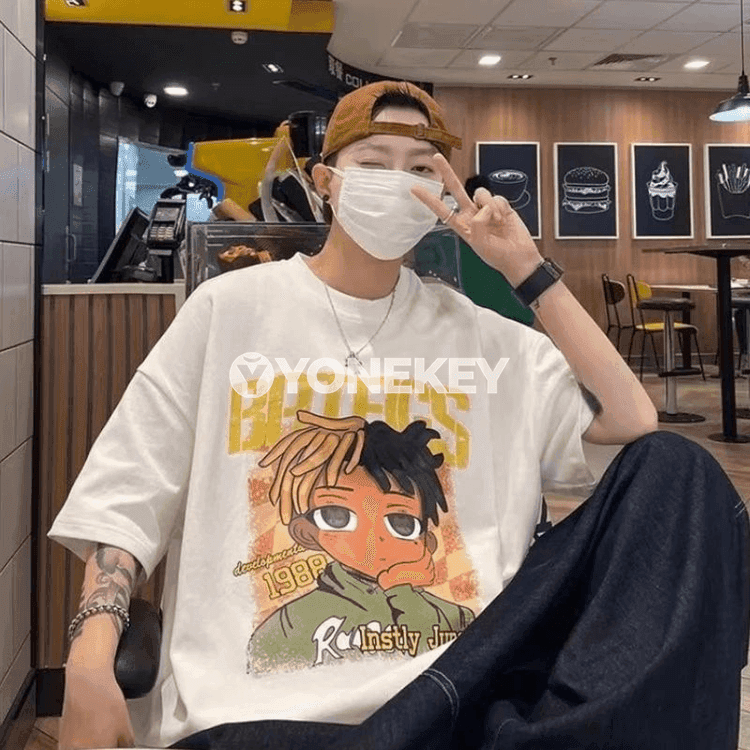 Erkekler üçin street stil anime çaply futbolka, ýaz-gyş däl