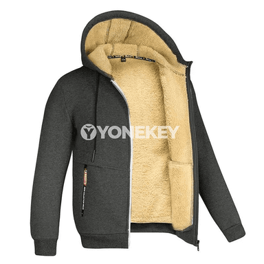 Gyş üçin erkeklerimiziň ýyly kapüşonly zipli sport penjek-kofdasy