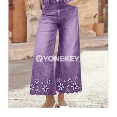 Zenanlar üçin giň ölçegli, elastik belli rahat jeans balaklar