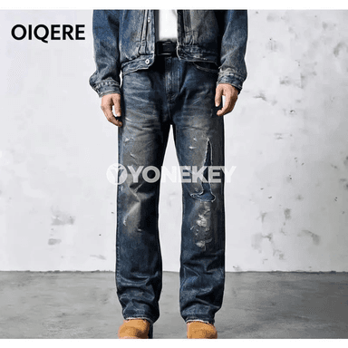 Erkekler üçin giň kesimli, ýeňil wash jeans jalbar