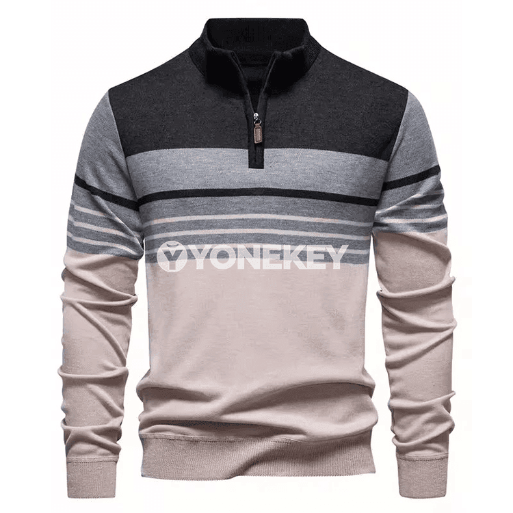 Erkekler üçin örme ýarym zip switer, güýz-ýaz üçin