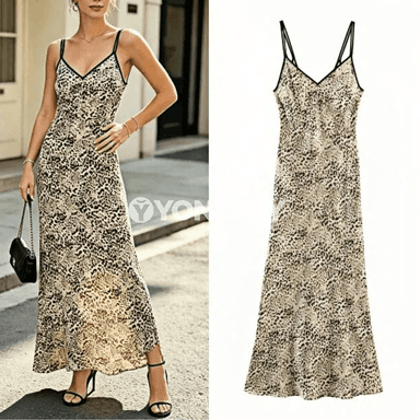 Leopard görnüşli halter boýunly midi köýnek, ýeňsiz