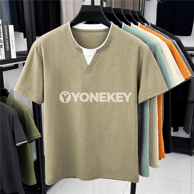 Erkekler üçin ýazlyk rahat mock neck futbolka, gysga ýeňli