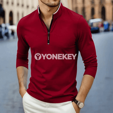 Erkekler üçin uzyn ýeňli polo köýnek, ýokary boýunly, rahat stil