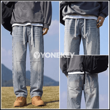 Erkekler üçin göni kesimli klassik denim jeans jalbar