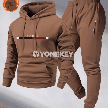Erkekler üçin ýyly kapýuşonly gyş sport kostýumy, giň biçimli