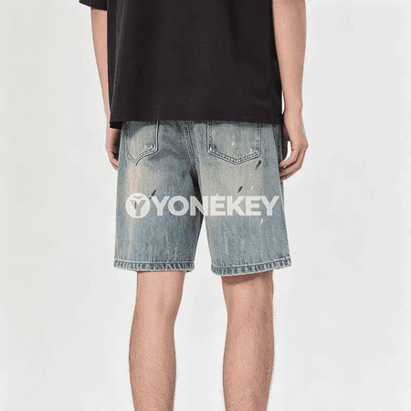 Erkekler üçin vintage denim şortik, rahat tomus stili