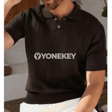 Erkekler üçin ýazky örülen polo boýun gysga ýeňli futbolka