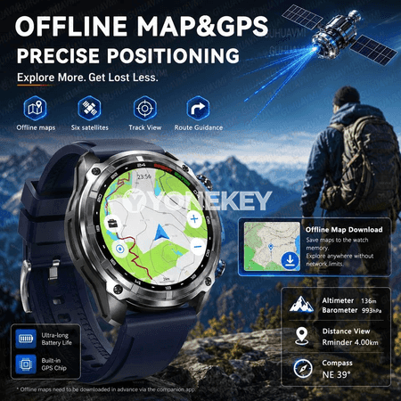 GPS, offline karta we 4GB ýatyrly 1.43" AMOLED sport akylly sagat