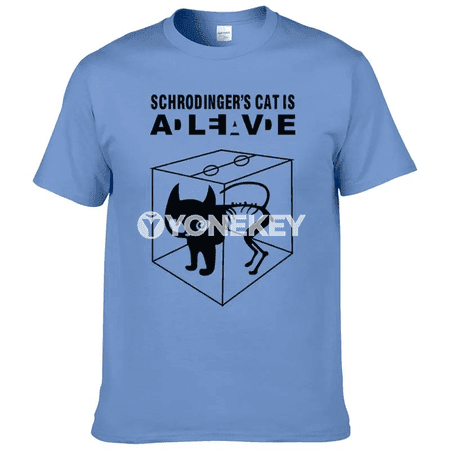 Schrödinger pişigi çaply erkekler üçin ýazky pagta futbolka