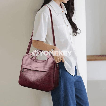 Zenanlar üçin vintage egin sumkasy, deri görnüşli elegant model