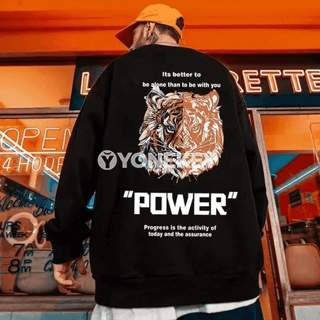 Erkekler üçin giň kesimli, ýumşak retro ýolbars çaply sweatshirtdi