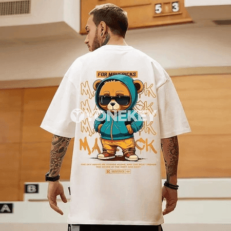 Erkekler üçin giň biçimli futbolka, ber bear şekilli, M-8XL