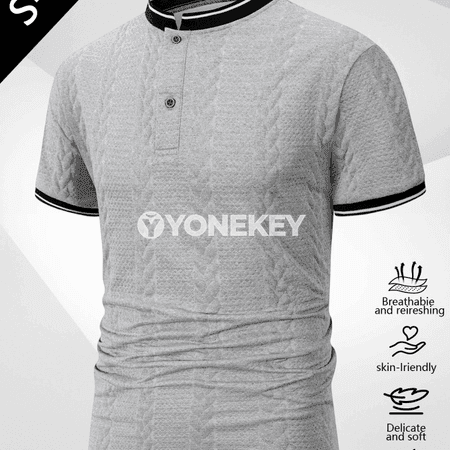 Erkekler üçin dem alýan teksturaly Henley futbolka, tomuslyk