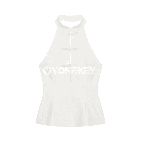 Aýal-gyzlar üçin ýeňsiz halter top, dik ýaka, düwmejikli