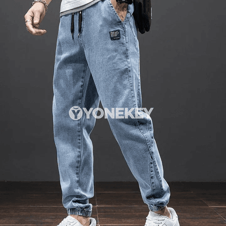 Erkekler üçin giň kesimli cargo jeans, ýaz-tomus