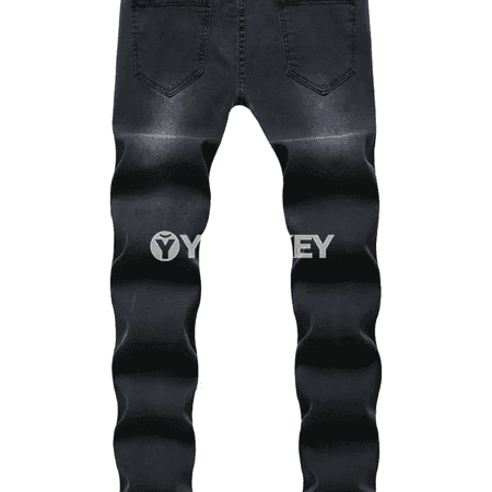 Erkekler üçin gara slim fit jeans, ýyrtyk bezegli, ýokary bel
