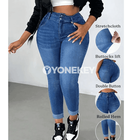 Zenanlar üçin ýokary belli giň kesimli vintage jeans balak