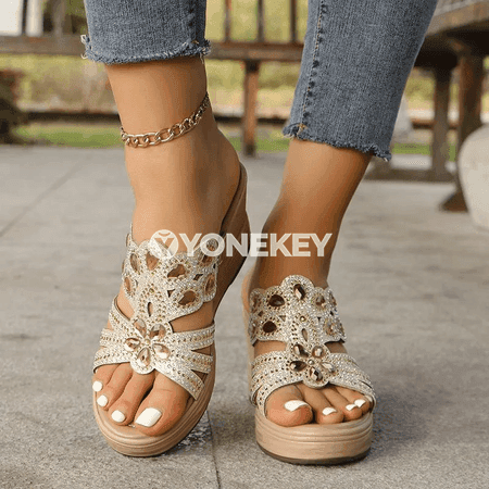 Zenanlar üçin ýyladyşly rhinestone bezegli tomus sandallary