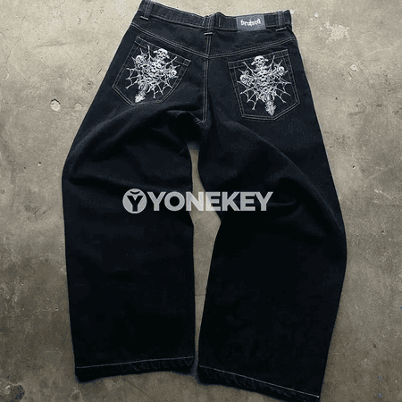 Erkek-zenan köçe stil giň balak jeans, giň kesimli rahat model