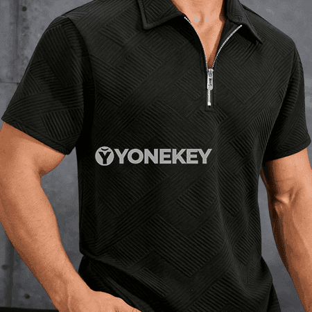 Erkekler üçin dem alýan polo köýnek, ýarym zip, ýaz-tomus