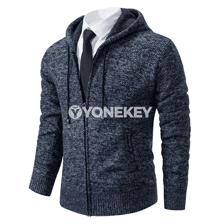 Erkekler üçin kapşonly ýyly kardigan switer, güýz-gyş