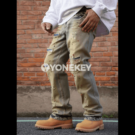Erkekler üçin baggy vintage jynsy balaklar, giň kesim