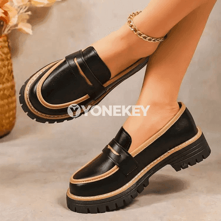 Zenanlar üçin ýogyn tabanly lakly deri loafer köwüşler