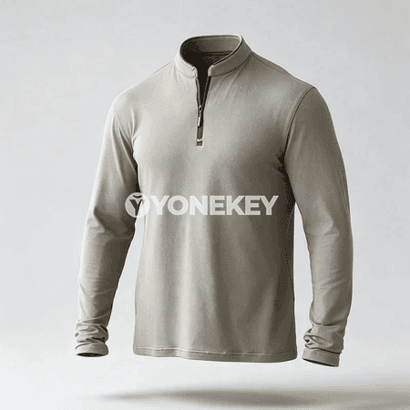 Erkekler üçin mandarin ýakaly ýarym zip uzyn ýeňli polo köýnek