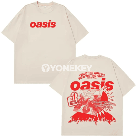 Oasis Band logolu erkek-zenan retro futbolkasy, gysga ýeňli