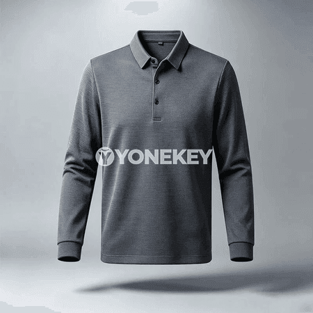 Erkekler üçin texturly uzyn ýeňli polo köýnek, rahat fit