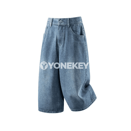Erkekler üçin gara, giň kesimli tomus denim kapri balaklar