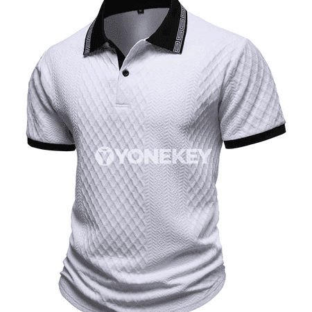 Erkekler üçin sporty, gysga ýeňli jakard polo köýnek