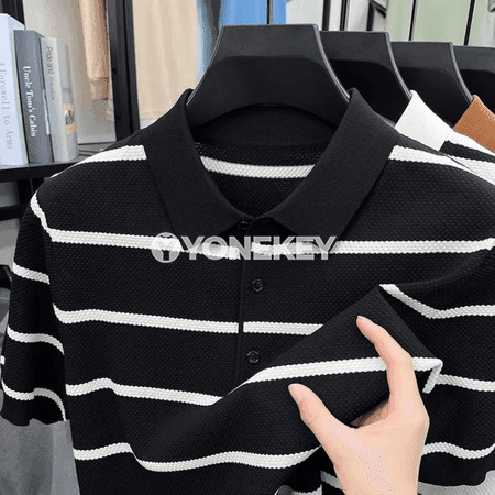 Zolakly ýeňil erkek polo köýnegi, ýaz-tomus üçin gündelik stil