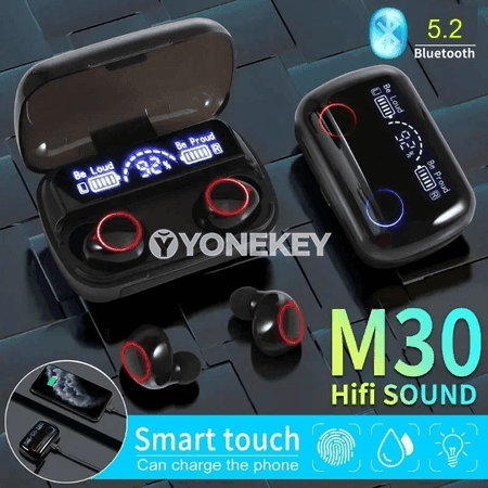 M30 TWS simsiz Bluetooth nauşnik, suw geçirmeýän, sport üçin