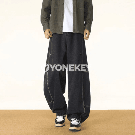 Erkekler üçin giň kesimli gündelik jeans balak, klassiki stil