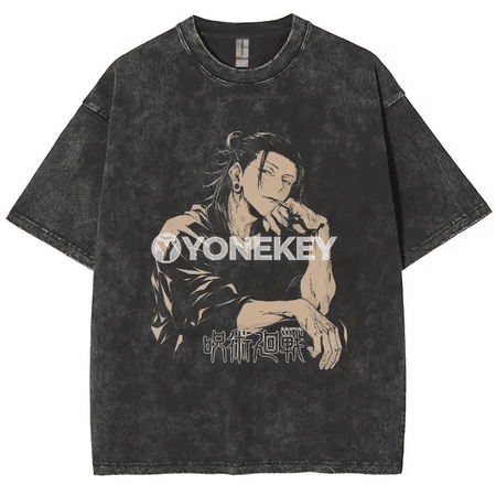 Gojo Satoru anime erkek-gyzlar üçin pagta futbolka, retro stil