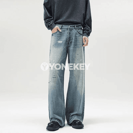 Erkekler üçin 2025 güýz-gyzyl retro giň kesimli jeans