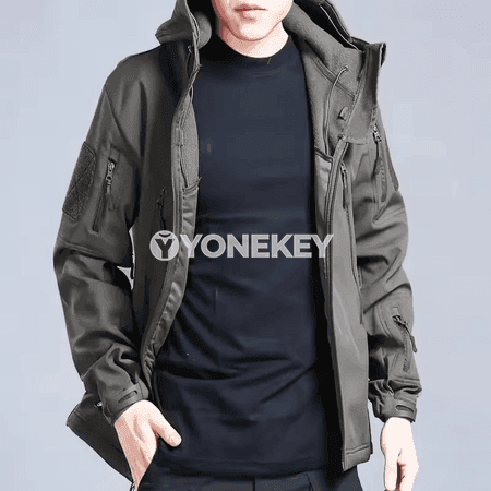 Erkekler üçin kapýuşonly ýyly fleece kurtka, köp jübili