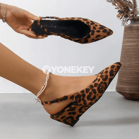Zenanlar üçin leopar çaply elegan ýokary ökjeli sandallar