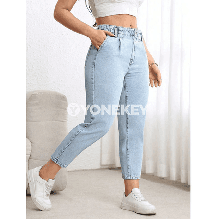 Aýal-gyzlar üçin plus size giňelýän ýokary belli gönü balakly jinsiler