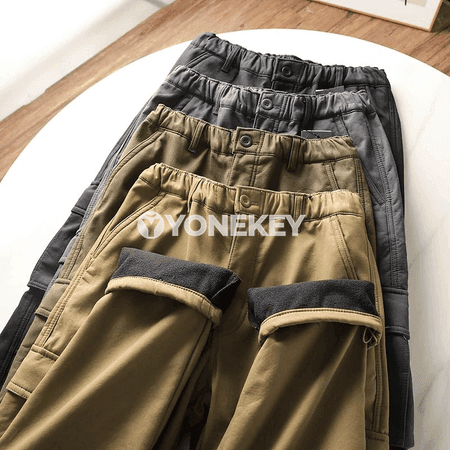 Erkekler üçin ýyly fleece cargo balaklar, köp jübüli