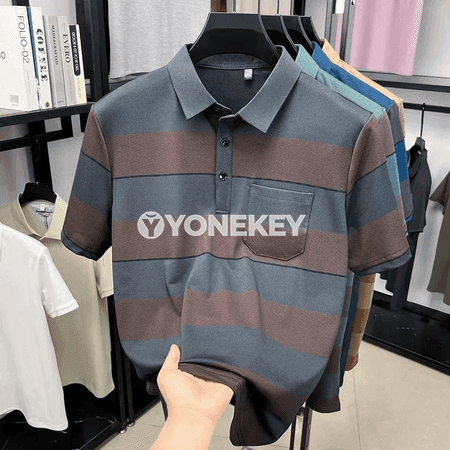Erkekler üçin giň zolakly polo köýnek, ýumşak we dem alýan, tomuslyk