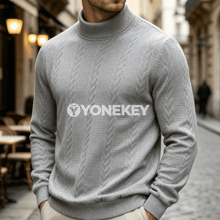 Erkekler üçin örme ýokary boýun switer, ýyly we rahat