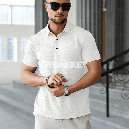 Erkekler üçin ýeňil, dem alýan polo futbolka, ýaz-tomus üçin