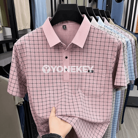 Erkekler üçin klassyk polo köýnek, gysga ýeňli, ýeňil we amatly