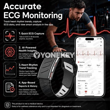 ECG we HRV ölçegli akylly fitnes bilezik, suw geçirmeýän