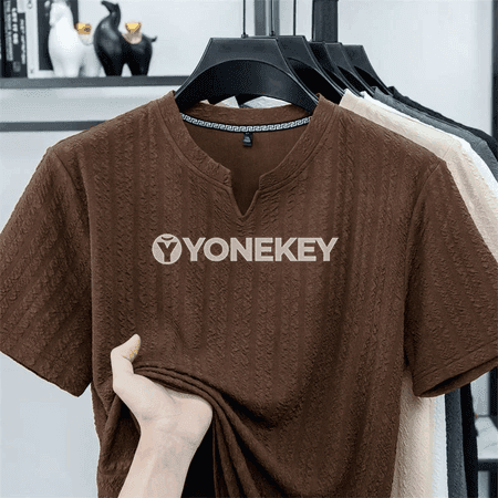 Erkekler üçin ýeňil, dem alýan goýy köýnek, gysga ýeňli