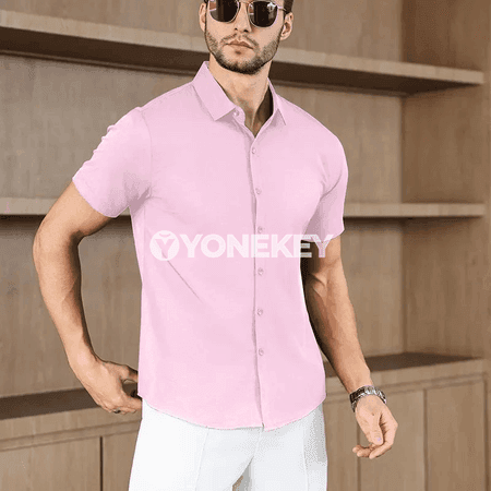 Erkekler üçin ýazky işewür-casual bir reňkli köýnek